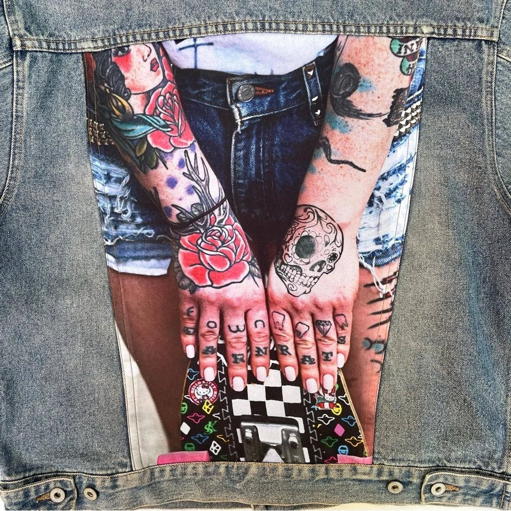 Diesel x Madz tattoo Custom Denim Jacket XXL Rock Gothcore Bikercore Plus Size - Picture 10 of 17